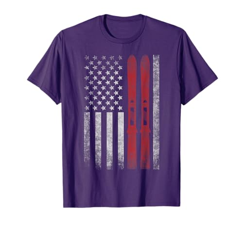 American Flag Skiing T-Shirt for US Winter Sports