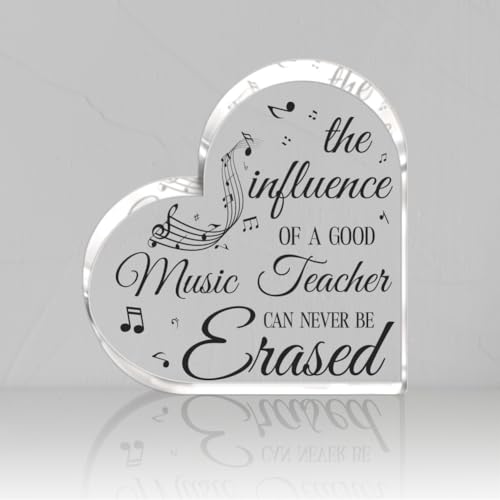 SUPERDANT Heart Shaped Acrylic Plaque Thank You Gifts for Music Teacher Appreciation Gift for Piano Guitar Violin Teacher Heart Acrylic Decoration Sign Plaque for Teachers' Day 10x10x1 cm