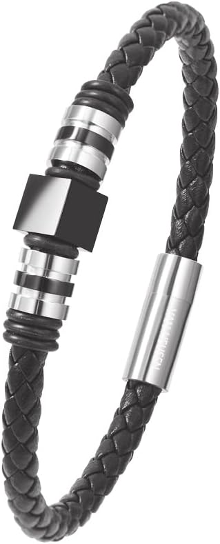 Van Heusen Men Braid Leather Bracelet with Stainless Steel Ornaments - Image 4