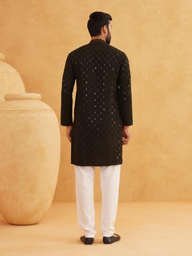 Image of SOJANYA Men's Coffee Brown Cotton Blend Kurta with Intricate Embroidery & Subtle Sequin Work
