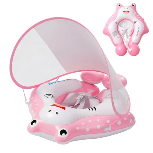 Qoosea Anillo de Natación para Bebé de 6 Meses a 3 años, Inflable Anillo de Natación Niños con Dosel Solar Protector UPF50+, Flotador para Bebé, Boya de Verano Agua Juguete Boya Piscina