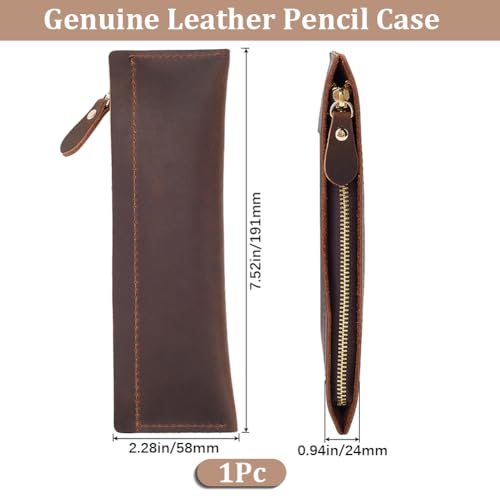 GORGECRAFT Crazy Horse Cowhide Leather Pencil Case Rectangular Vintage Pen Bag with Zipper Closure Real Leather Pencil Pouch Genuine Leather Fountain Pen Holder for Stationery Storage Coconut Brown - Image 2
