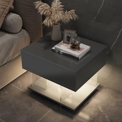 Table de chevet haute brillance de chambre avec luminaire LED à induction intégré