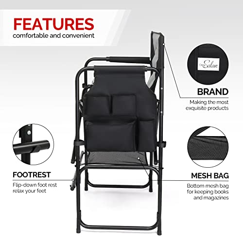 mefeir 30inch Directors Camping Chair Folding with Side Table,Portable Makeup Artist Bar Height, Aluminum Frame 300 lbs Capacity