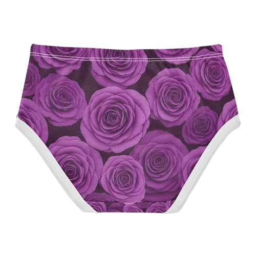 Panties for Girls, Purple Roses Toddler Briefs, Cotton Underwear for Girls, 2T–8 Years2