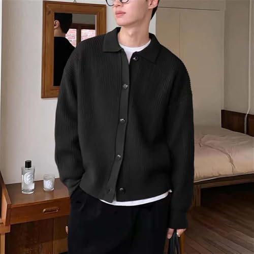Men Casual Ribbed Button Front Cardigan Sweater Collared Knitwear Long Sleeve Pullover4