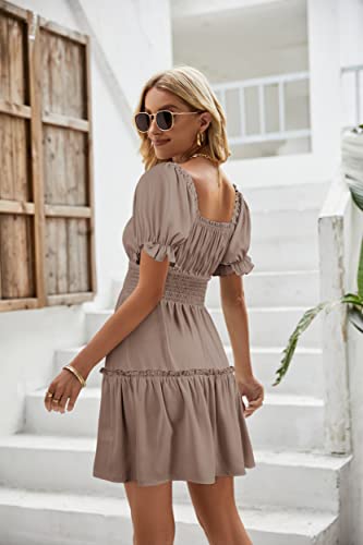 Image of Womens Babydoll Mini Dress Casual Square Neck Short Sleeve Summer Dresses
