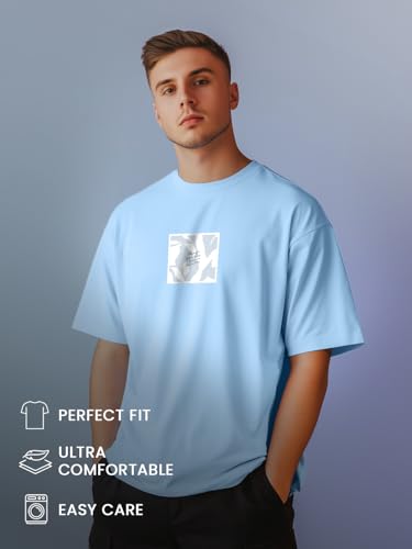 Image of Nobero Men's Oversized Graphic T-Shirt for Men | Soft Cotton | Drop Shoulder Relaxed Fit | Printed Casual Tshirt for Men