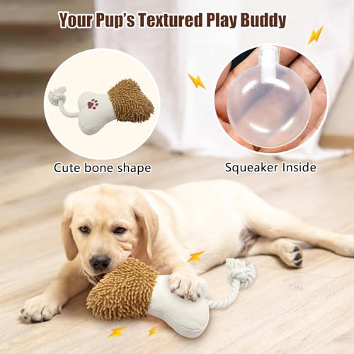 Juguete plush hueso para perro con chirriador doble y cuerda miniatura 2