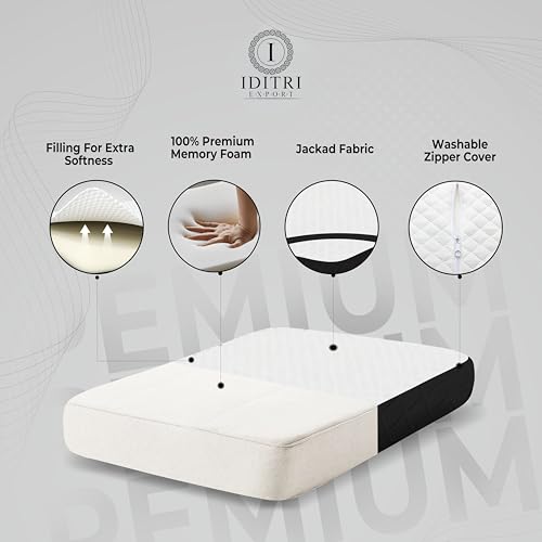 Image of Memory Foam Pillow Set of 2, 66x38x12 cm Shredded Orthopedic Support for Neck Pain Relief, White /Black Jacquard Cover with Zipper, Aligned Spine Bedding for Side