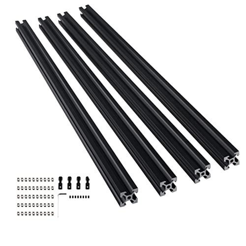 GooEquip 4 pièces 2020 V Type aluminium profile 700mm extrusion de profil en aluminium 2020 noir Norme européenne anodisé Rail linéaire profil 20x20 pour imprimante 3D bricolage et machines CNC Cover
