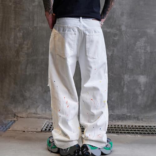 Cambkatl Men's Streetwear Graffiti Ripped Jeans Loose Casual Joggers Hiking Cargo Pants Denim Trousers with Pockets4