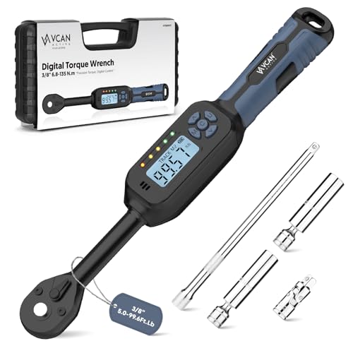 3/8 Torque Wrench Digital (5.02-99.6 Ft.Lb）±2% Accuracy Digital Spark Plug Socket & Tire Inch Pound Torque Wrench 3/8 Drive with Buzzer and LED Flash Notification Track Mode for Moto Auto Car