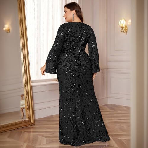 Plus Size Formal Dresses for Women with Embroidery Sequin and Cape Sleeve, V-Neck Maxi Dress for Wedding and Party4