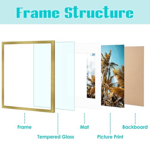 Image of Frametory, 16x20 Picture Frame with Mat for 11x14 Picture- - High Definition Glass Wide Molding - Preinstalled Wall Mounting Hardware (Gold, 1 Pack)