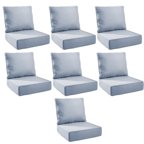 Image of Outdoor Cushion Set for Patio Furniture, UV Resistant, Water Resistant - 6 Inch Thick Foam Garden Cushions- 24x24 Inch Patio Seat Covers for Chair /Sofa /Couch | Baby Blue | 7-Pack |