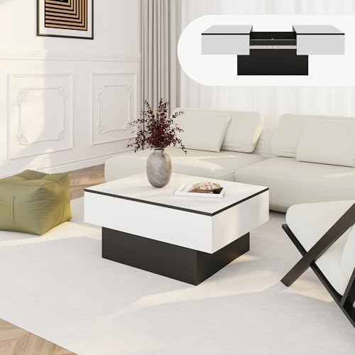[en.casa] Table Basse de Salon Stylé avec 2 Espaces de Rangement Intérieurs Design Panneau de Particules 40 x 80 x 60 cm Noir Blanc Brillant