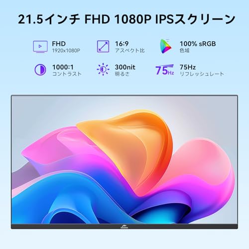 Kenowa USB-Cモバイルモニター 21.5インチ FHD 1920x1080 IPS液晶 非光沢 自立型ポータブルディスプレイ 75Hz FreeSyncゲーミングモニター 広色域178°全視野 薄型 軽量 USB Type-C 標準HDMI PS5/XBOX/Switch/PC/Macスマホなど対応 スピーカー内蔵
