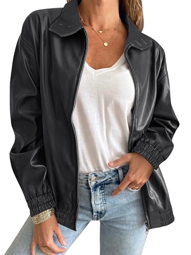 Caracilia Women's Oversized Leather Jacket Faux Suede Motorcycle Coat 2025 Fall Fashion Outfits Winter Clothes2