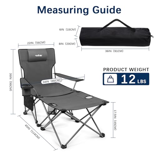 Image of apollo walker Reclining Beach Chair, Adjustable 90-135 Backrest Camping Lounge Chairs for Adults, Folding Chair with Foot Rest & Detachable Pillow - Upgraded 8-Leg, Grey