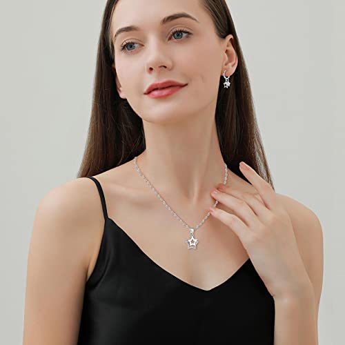 Pendientes estrella de plata 925 con circonitas y collar elegante de lujo 2