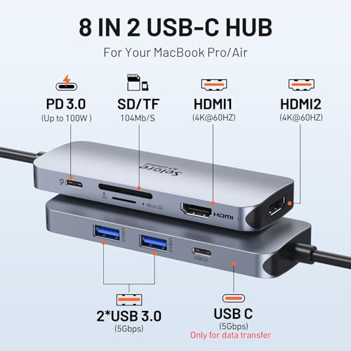 Selore Docking Station for MacBook Pro Air, USB C Hub for MacBook,Dual HDMI Adapter for USB for MacBook,Docking Station Dual Monitor for MacBook Pro Air with Dual HDMI,USB C,2 USB A,PD,SD/TF Reader by Selore&S-Global - Image 2