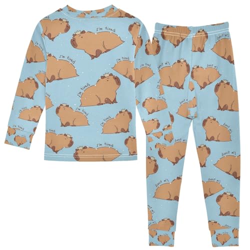 senya Capybara I Am So Tired Pajamas Set Long Sleeve Soft Cotton Sleepwear 2 Piece2