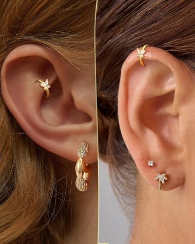 COCHARM 14K Real Gold Plated 925 Sterling Silver Cartilage Hoop 20 Huggie Hoop Earrings Butterfly Helix Earrings Tragus Daith Rook Piercing Jewelry for Women Men2