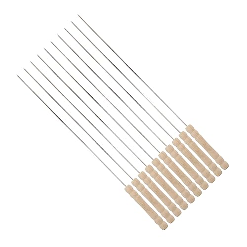 ORFOFE 10 Pezzi Spiedini in Acciaio Resistente Alla Ruggine Rotondi Per Barbecue Forchette Con Manico in Legno Per Grigliare Carne Verdura Frutta e Altri Alimenti