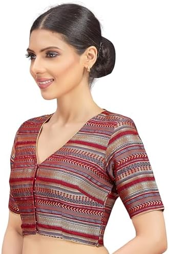 Studio Shringaar Women's Half Sleeve Brocade Readymade Saree Blouse