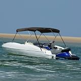 Augerlite 3-Bow Bimini-Top Schwarz 183x180x137 cm, 600D Polyester mit PU-Beschichtung, Aluminiumrahmen, UV- und wasserfest, mit Edelstahl-Befestigung, für Boot, Kajütboot und Motorboot Schutz