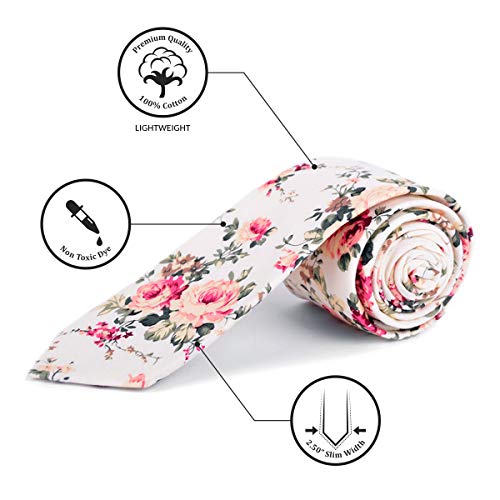Image of Parquet Mens Floral Tie | Cotton Printed Skinny Necktie for Wedding | Spring & Summer