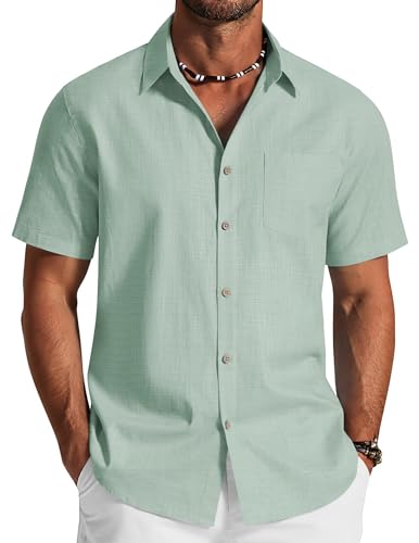 COOFANDY Chemise Homme Coton Manches Courtes, Chemise d'Été Légère, Chemises Boutonnées Casual avec Poche, Chemisette pour Homme Confortable et Respirante...