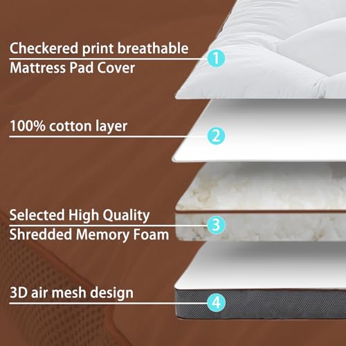 Image of WhatsBedding 3 Inch Memory Foam Mattress Topper Queen Size Plus Thicked Down Alternative-Lined, 4 Anchor Elastic Bands