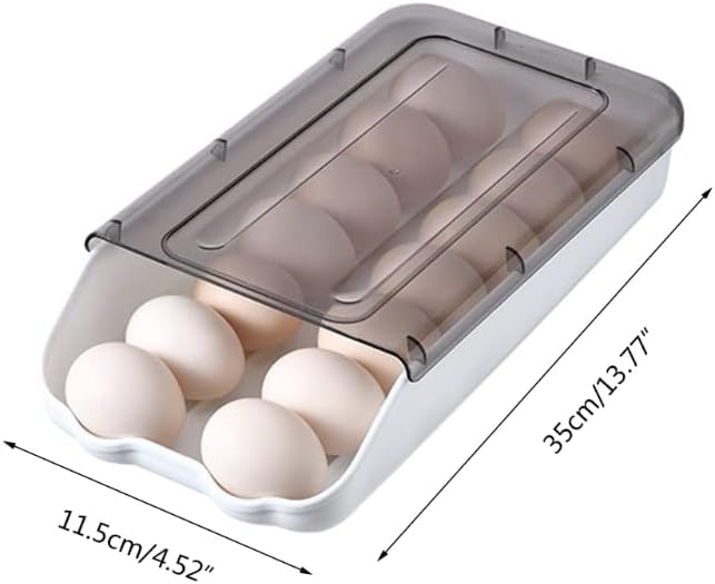 Egg Container for Refrigerator, Automatic Rolling Egg Holder, Stackable Egg Container, 14-Grid (Color : Black) (Black)