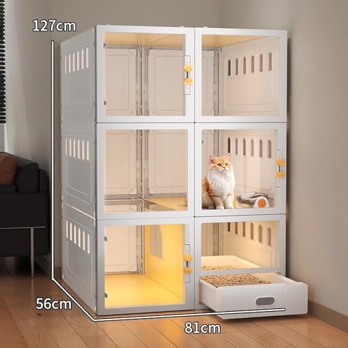 DIY Multi-Level Cat Playpen with Litter Box | Detachable Design for 1-3 Cats & Small Pets | Easy Clean, Durable PP Panels | Indoor Rabbit & Pet Enclosure (White, 40x56x170cm)