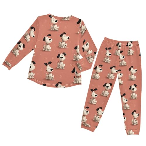 Long Sleeve Pajama Set for Girls Boys,Cute Spotted Dogs Pattern Comfy Crewneck Sleepwears,Soft Kid's Homewear Clothes Underwear Sets 5T2