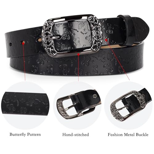 Image of Women's Fashion Classic Metal Buckle Leather Belt with Jeans Dress