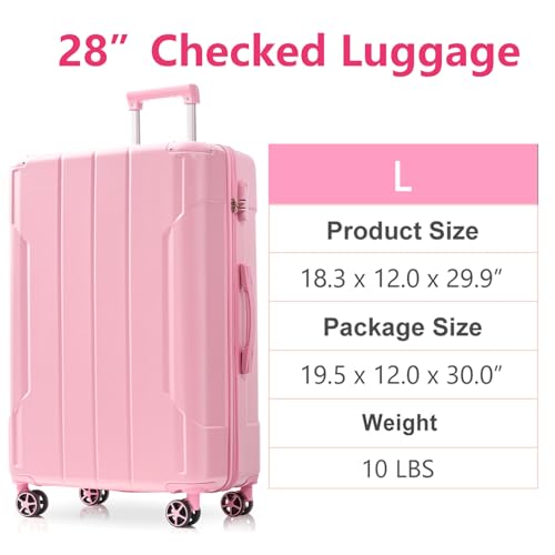 28-Inch ABS Hardside Luggage for Women and Men, Lightweight luggage with TSA Lock,PC Womens Luggage with Spinner Wheels for Outdoor Travel (28" Pink+1pcs)4