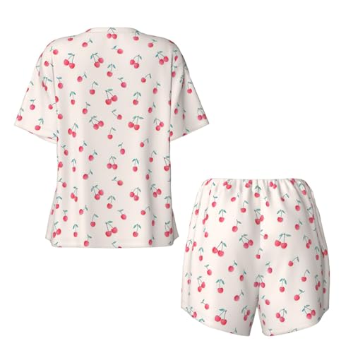 Pyjama cerise femme short manches courtes col rond ensemble de nuit