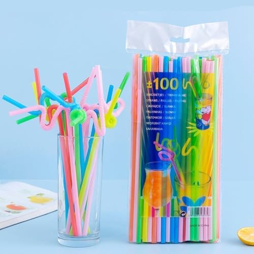 100 Pitillos de Plástico Flexibles de 32.5 cm Colores Vivos miniatura 5