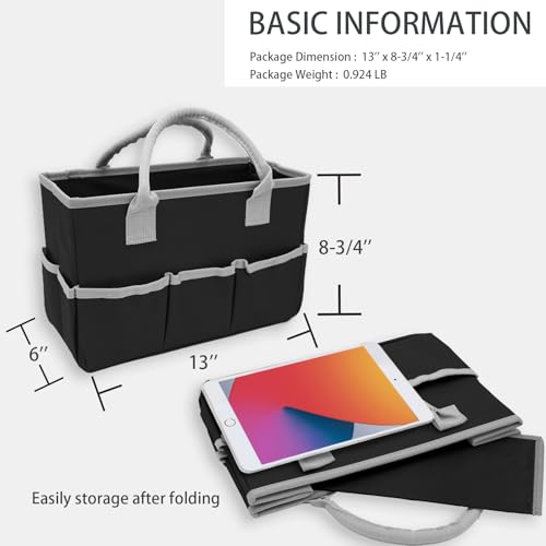 Image of Cupohus Art Organizer Craft Storage Tote Bag with Pockets and Hadles, Oxford Fabric Carrying Caddy for Teacher, Officer, Artist, Students, Traveler, and more - Black with Grey Edge (Pack of 2)