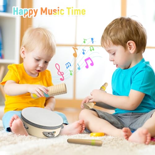 Musikinstrumente für Kinder ab 3 Jahre, Commodum Montessori Instrumente Kinder, Musikinstrumente Baby Holzspielzeug, Trommel Baby Musikspielzeug, Geschenke für Jugen Mädchen Vorschulbildung 3+