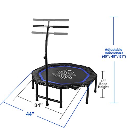 Xspec 44\" Silent Fitness Mini Trampoline with Adjustable Handrail Bar, Blue/Black - Thumbnail 6