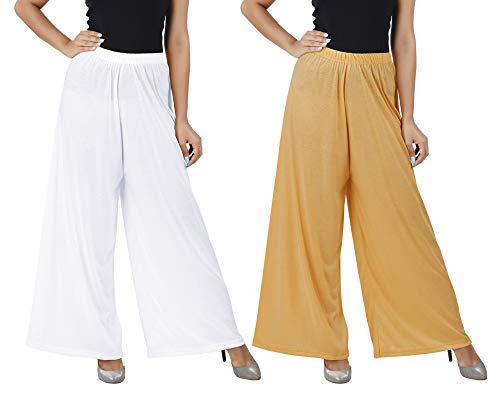Image of Buy That Trendz M to 4XL Cotton Viscose Loose Fit Flared Wide Leg Palazzo Pants for Women White Dark Skin Combo Pack of 2
