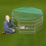 Double Dragon Pet Playpen | Portable & Foldable Exercise Pen for Dogs & Small Animals | Galvanized Metal, Breathable Mesh, Water-Rust Resistant Base | Safety Net and Sun Shield Cover included (55inch)