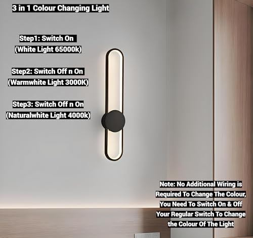 Image of FILLISKA Led Wall Highlighter Light, 3-in-1 Colour Changing, Luxurious Wall Decor (12 Watt Matt Black-398)
