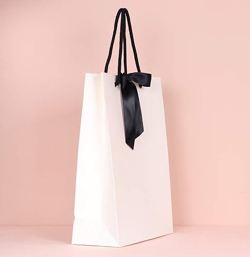 Miniatura 6 de PAPERIST 12 bolsas de regalo Elegance con lazo de satén, bolsa de regalo gruesa resistente y duradera, bolsa de regalo blanca con asa negra y cinta