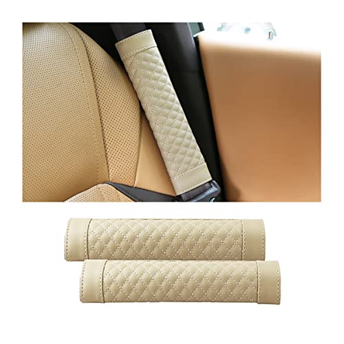 CGEAMDY 2 Piezas Almohadilla Cinturon Coche, Almohadillas para Cinturon de Seguridad, Universal Cuero PU Protectores Cinturon de Seguridad para Ninos y Adultos, Protegen Hombro Cuello (Beige)