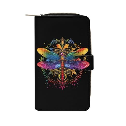 Mandala Dragonfly Chakra Dragonflies Womens PU Leather Wallet Long Purse Clutch Organizer for Office Travel